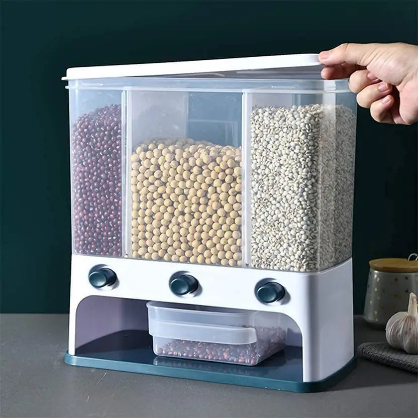 3-in-1 Cereal Dispenser with Push Button | Easy-Flow Wall Mountable Dry Food Storage