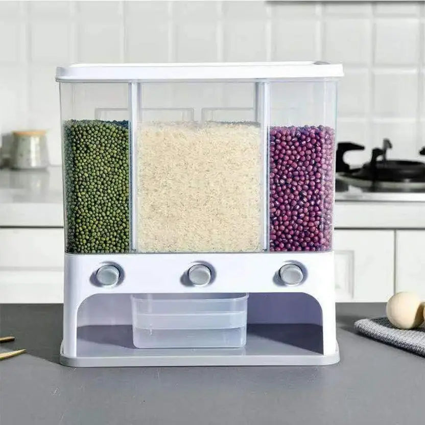 3-in-1 Cereal Dispenser with Push Button | Easy-Flow Wall Mountable Dry Food Storage
