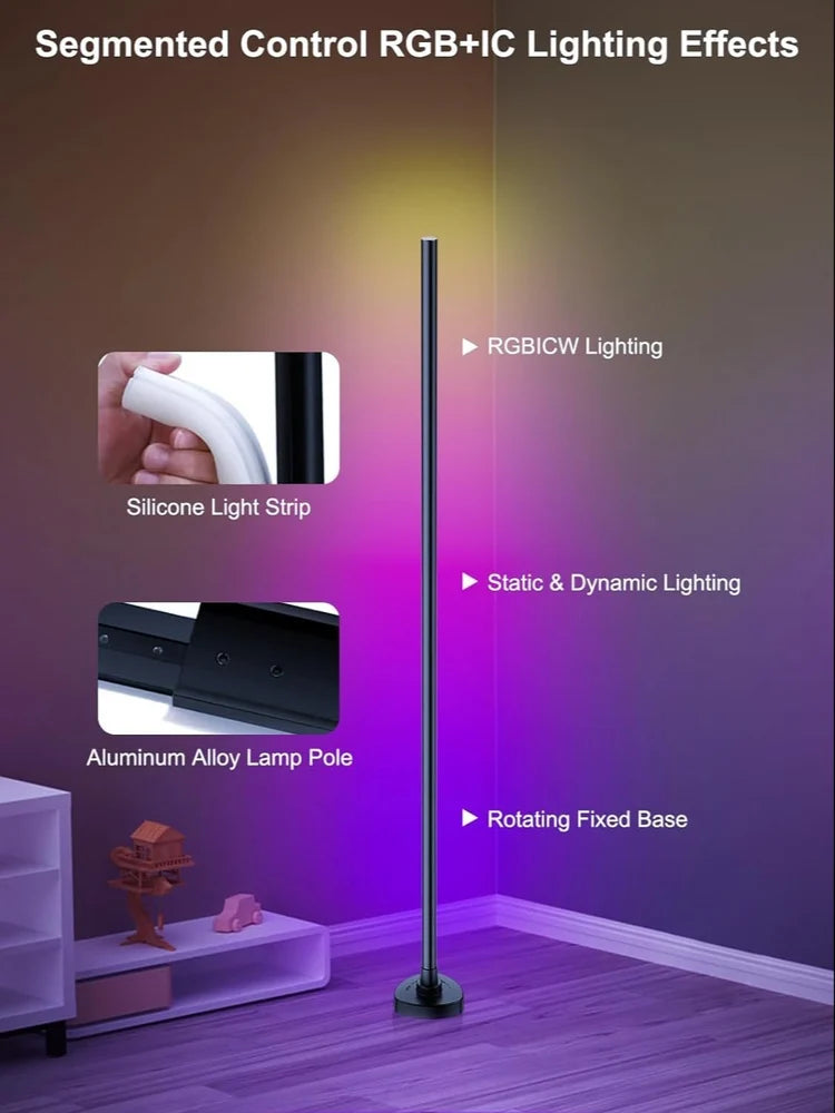 RGB LED Smart Corner Floor Lamp – 16M Colors, Music Sync & App Control (122 cm)
