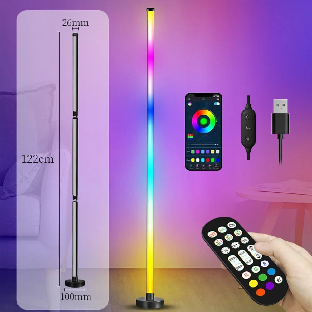 RGB LED Smart Corner Floor Lamp – 16M Colors, Music Sync & App Control (122 cm)