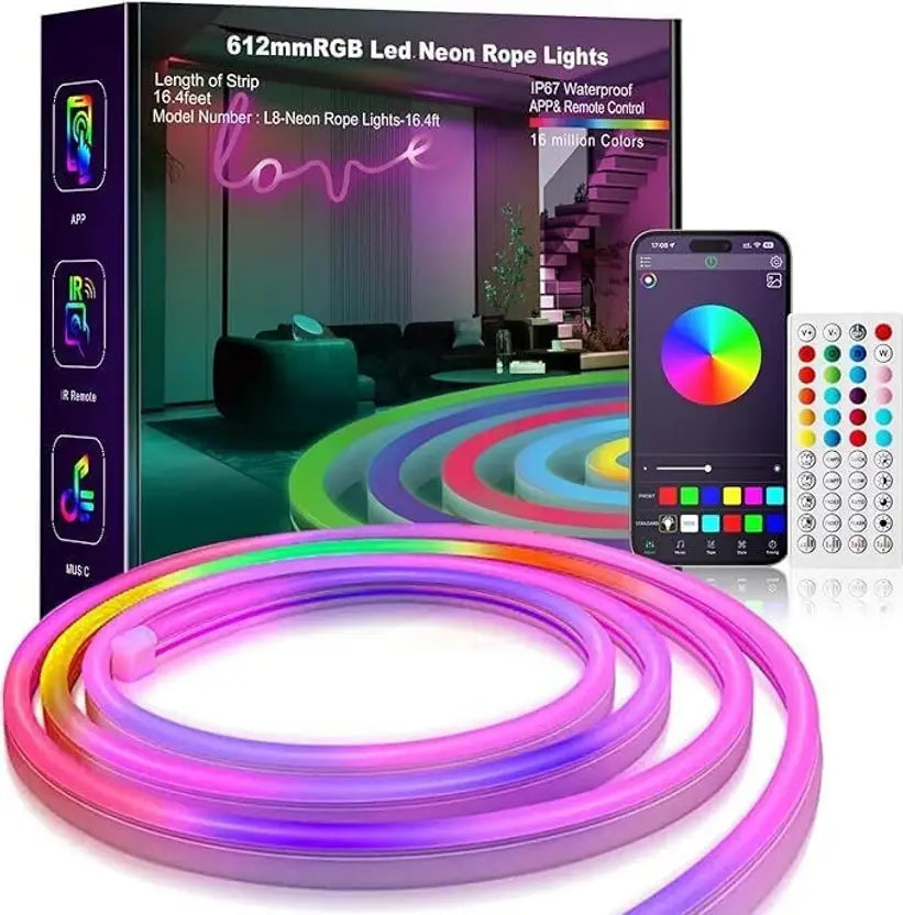 SEVENSPACE Smart 5M RGB Neon LED Strip Light – WiFi, App Control, Music Sync, Waterproof Light Strip