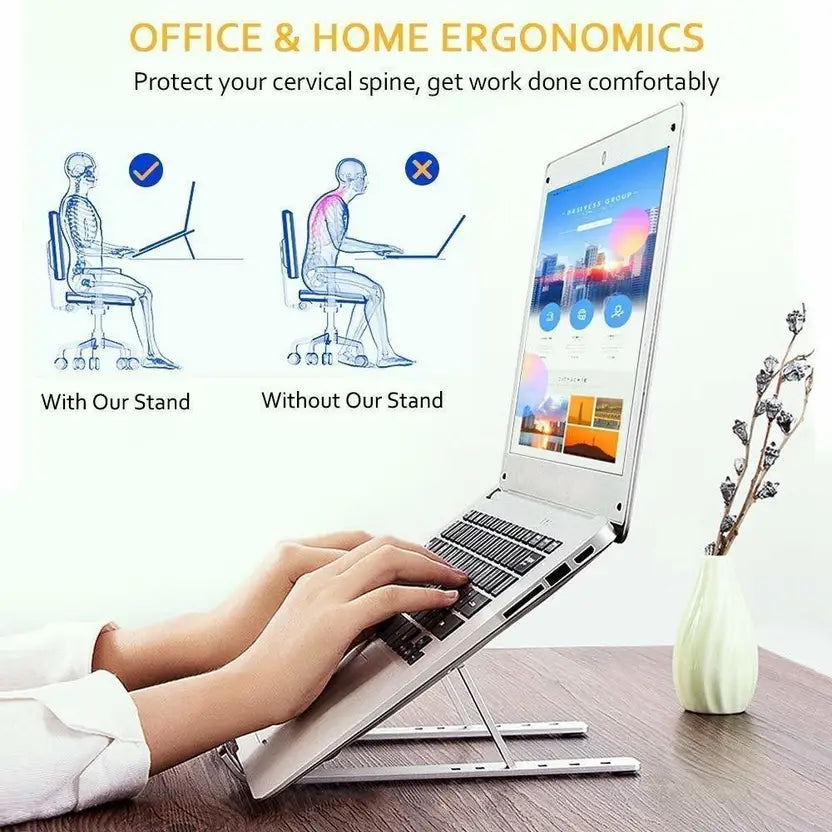 Prefect workmate Height Adjustable Aluminum Foldable Compatible Size10-15.6” Aluminium Desk Stand Laptop Stand with Adjustable Height Compatible with Universal Laptops  (Silver)