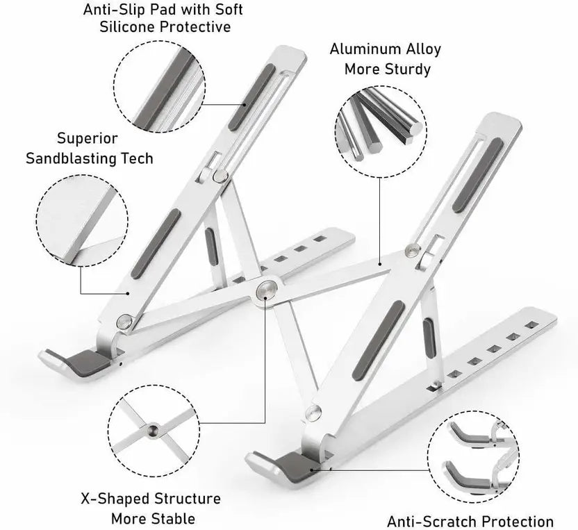 Prefect workmate Height Adjustable Aluminum Foldable Compatible Size10-15.6” Aluminium Desk Stand Laptop Stand with Adjustable Height Compatible with Universal Laptops  (Silver)