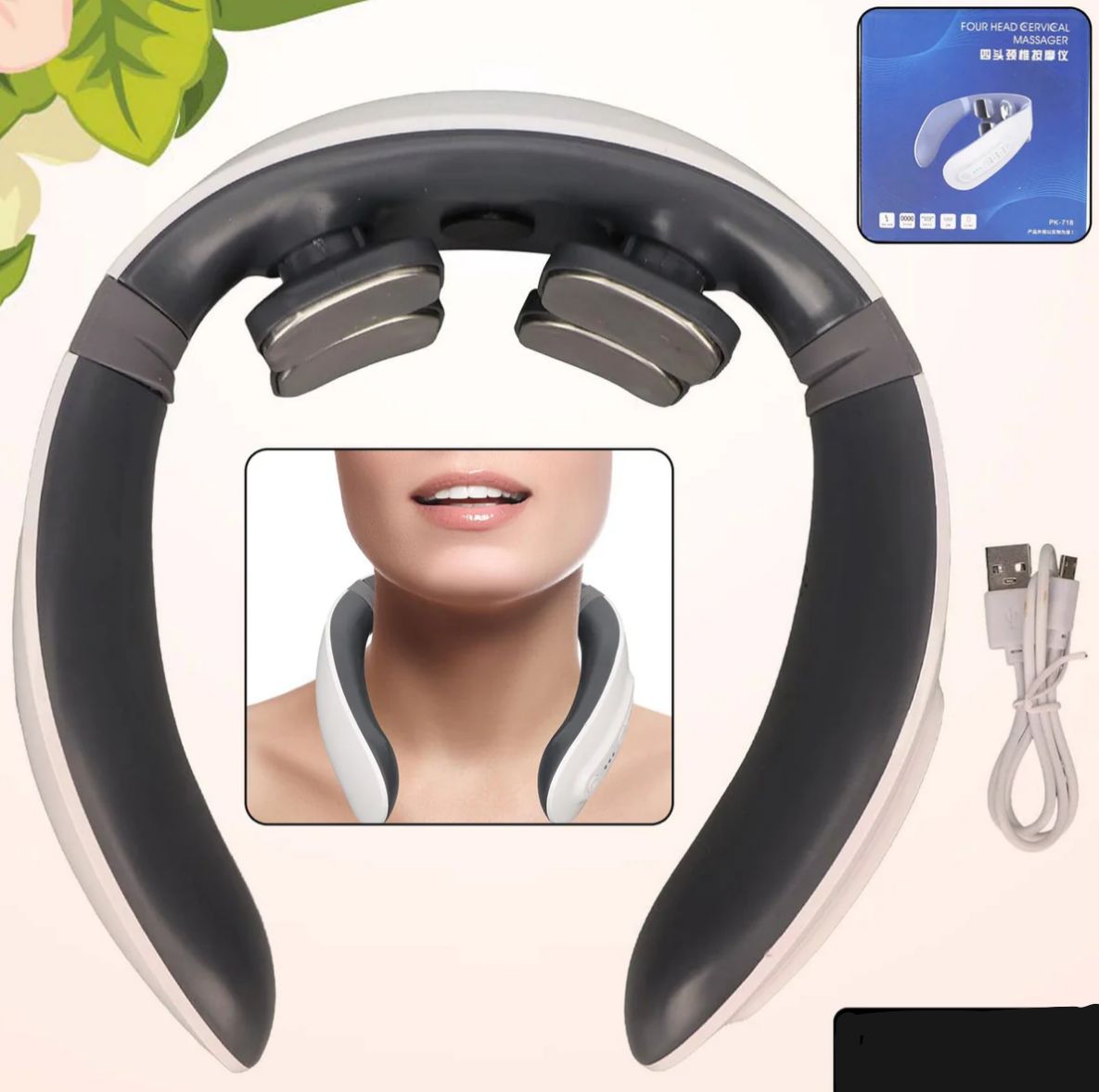 4-Head Electric Neck & Shoulder Massager with Heat