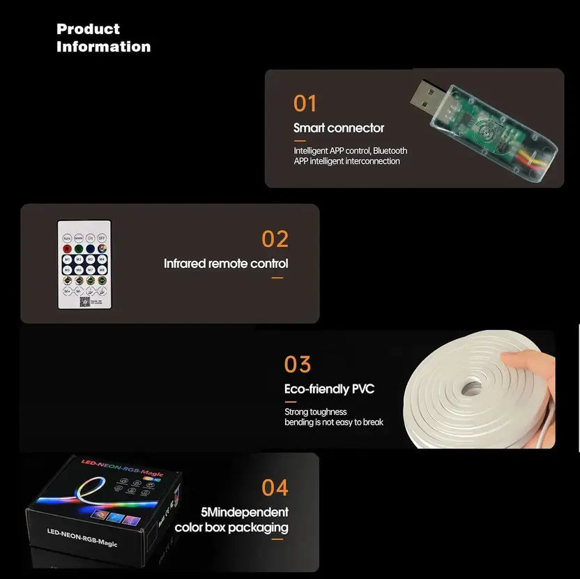 SEVENSPACE Smart 5M RGB Neon LED Strip Light – WiFi, App Control, Music Sync, Waterproof Light Strip