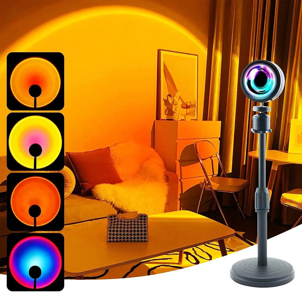 RGB 16-in-1 Sunset Lamp Projector – 16 Colors LED Ambient Light with 360° Rotation for Home Decor, Photography & Social Media
