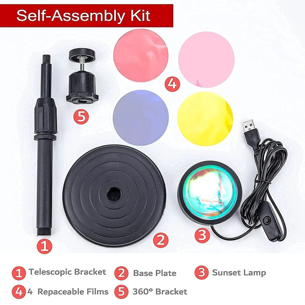 RGB 16-in-1 Sunset Lamp Projector – 16 Colors LED Ambient Light with 360° Rotation for Home Decor, Photography & Social Media
